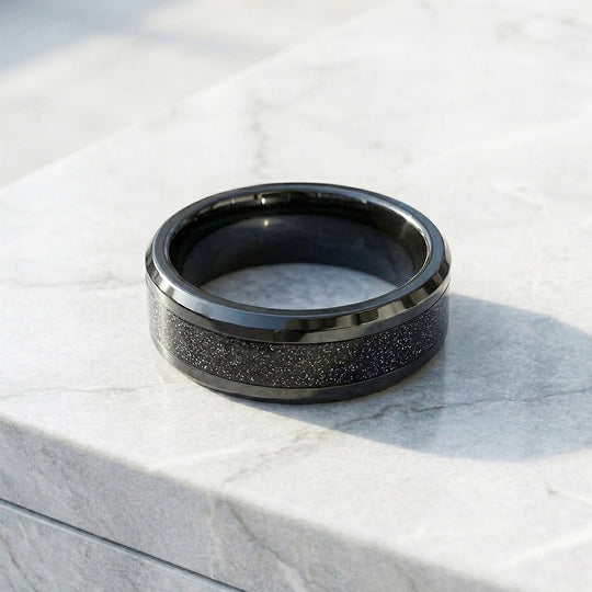 Stars in the Night Polished Glitter Inlay Black Tungsten Carbide Ring - Ring | Singapore Jewellery, Wedding Rings &amp; Gifts | Same Day Delivery | Tiara.com.sg