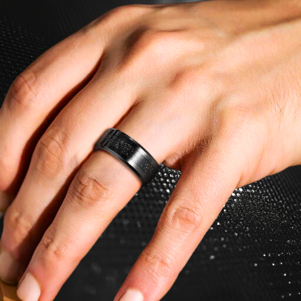 Stars in the Night Polished Glitter Inlay Black Tungsten Carbide Ring - Ring | Singapore Jewellery, Wedding Rings & Gifts | Same Day Delivery | Tiara.com.sg