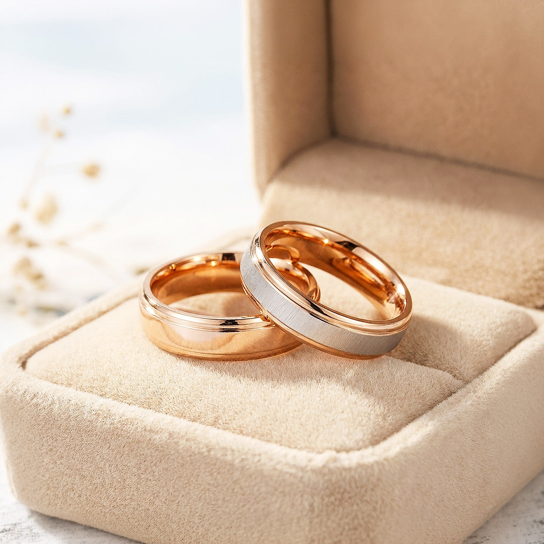 Sync | Matte and High-Polished Dual-Texture Stepped Wedding Band