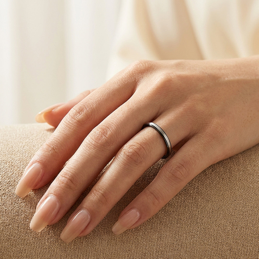 Tickled | Brushed Silver and Blue Dome Dual Tone Tungsten Carbide
