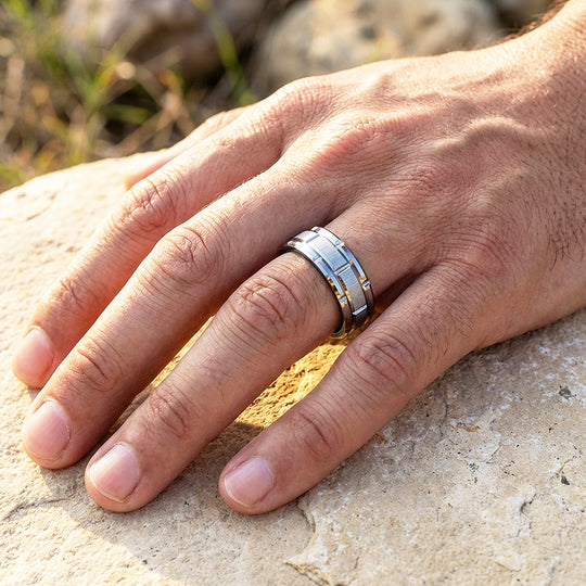 Titan Brushed Brick Pattern Blue Interior Tungsten Carbide Ring - Ring | Singapore Jewellery, Wedding Rings &amp; Gifts | Same Day Delivery | Tiara.com.sg