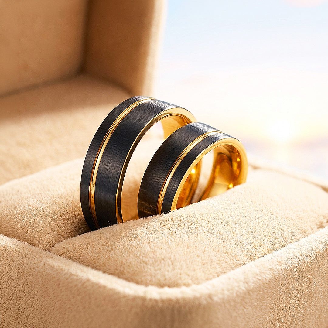 Treasure | Tungsten Couple Rings | Black Wedding Bands