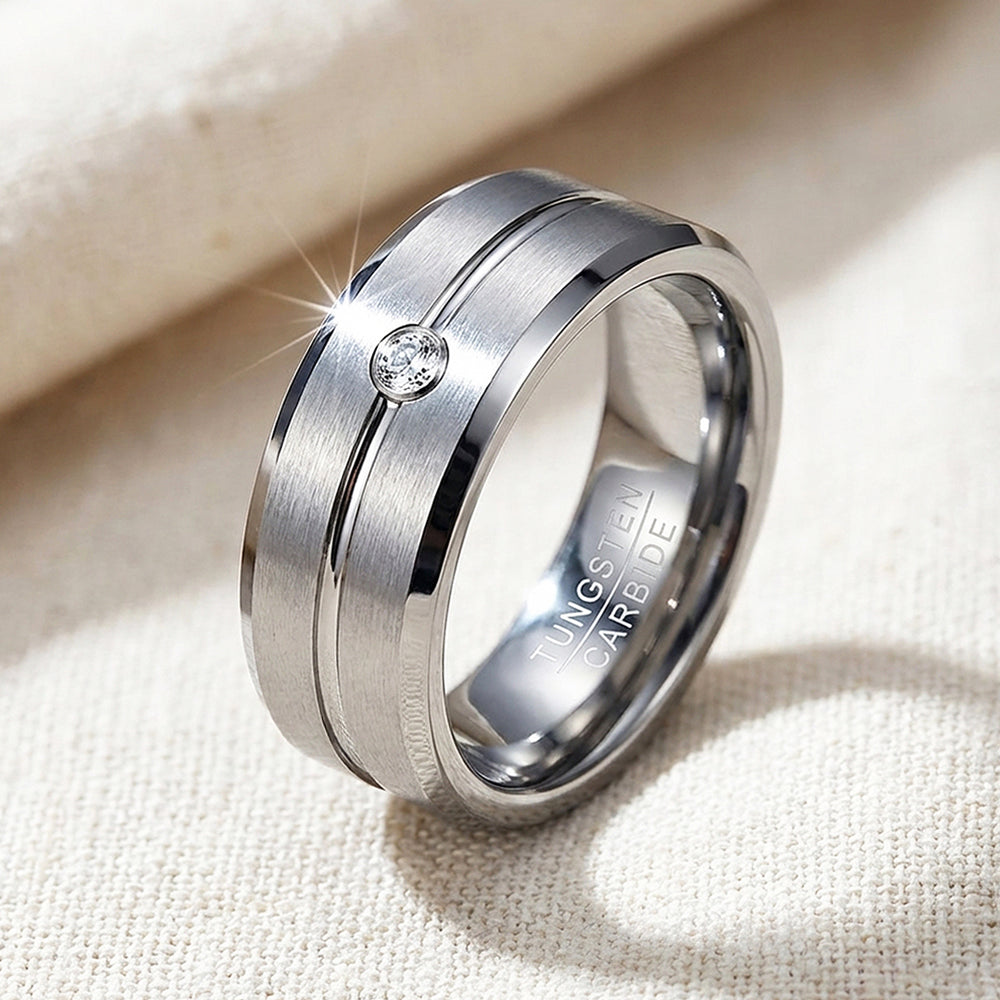 Truman Brushed Solitaire Tungsten Carbide Ring