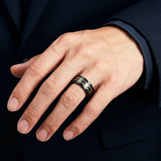 Vantigold Hammered Gold Flake Inlay Black Tungsten Carbide Ring - Ring | Singapore Jewellery, Wedding Rings &amp; Gifts | Same Day Delivery | Tiara.com.sg