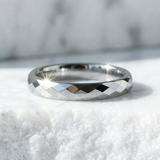 Yale Faceted Polished Tungsten Carbide Ring - Ring | Singapore Jewellery, Wedding Rings &amp; Gifts | Same Day Delivery | Tiara.com.sg