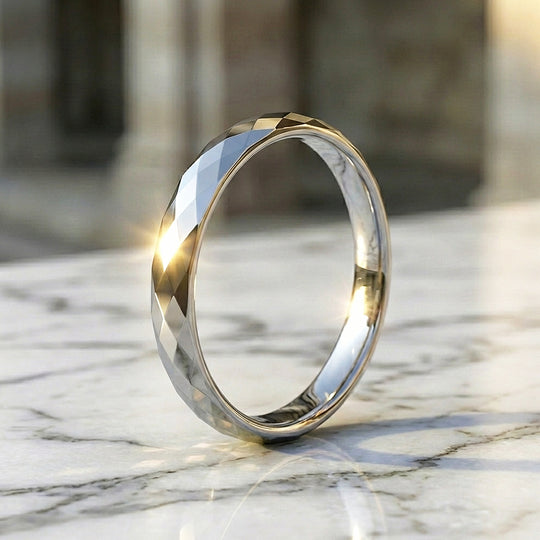 Yale Faceted Polished Tungsten Carbide Ring - Ring | Singapore Jewellery, Wedding Rings &amp; Gifts | Same Day Delivery | Tiara.com.sg