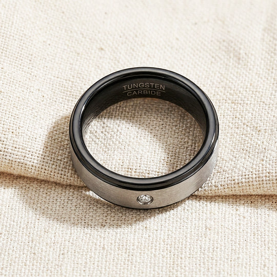 Yoda Brushed Solitaire Black Edge Tungsten Carbide Ring - Ring | Singapore Jewellery, Wedding Rings &amp; Gifts | Same Day Delivery | Tiara.com.sg