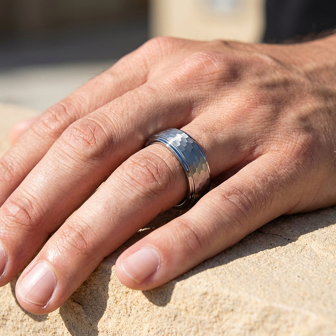 Zinc Hammered Tungsten Carbide Ring - Ring | Singapore Jewellery, Wedding Rings &amp; Gifts | Same Day Delivery | Tiara.com.sg