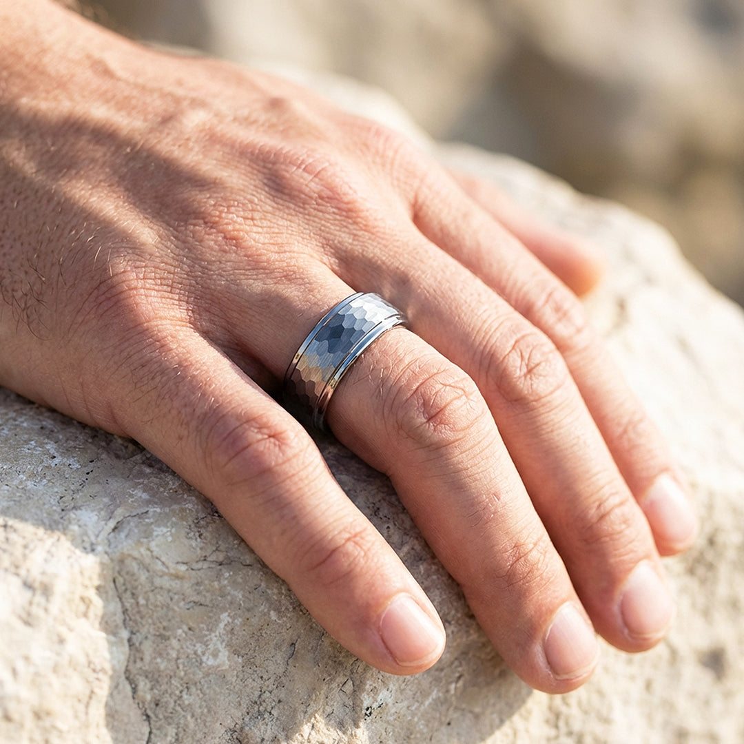 Zinc Hammered Tungsten Carbide Ring - Ring | Singapore Jewellery, Wedding Rings &amp; Gifts | Same Day Delivery | Tiara.com.sg