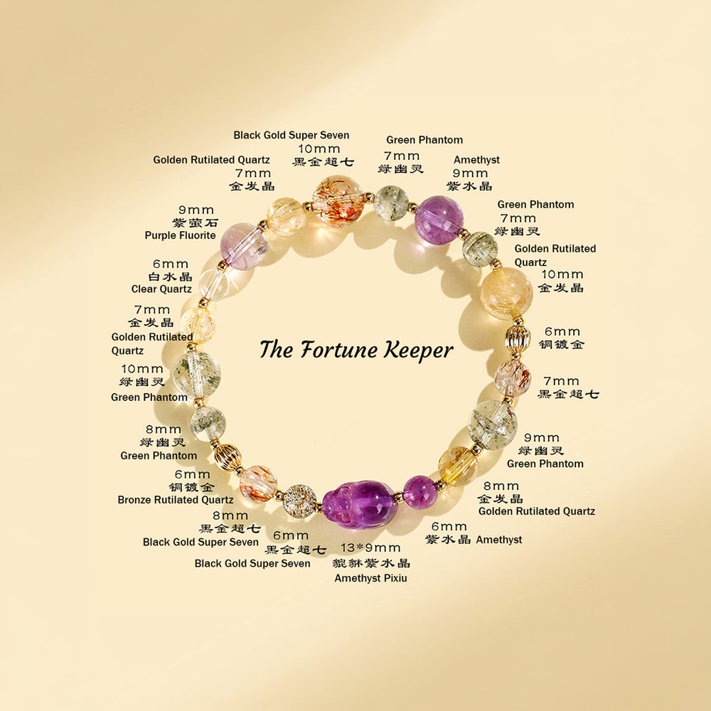 Golden Rutilated Quartz & Black Gold Super Seven Prosperity Natural Crystal Bracelet | C186