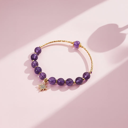 Star Amethyst &amp; Celestial Gold Natural Crystal Bracelet | C208
