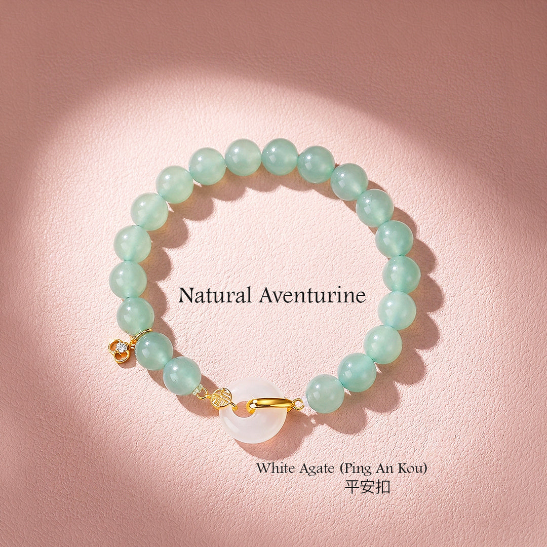 Aventurine &amp; White Agate Ping An Kou Bracelet | C268