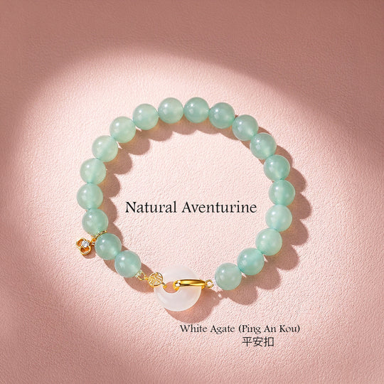 Aventurine &amp; White Agate Ping An Kou Bracelet | C268