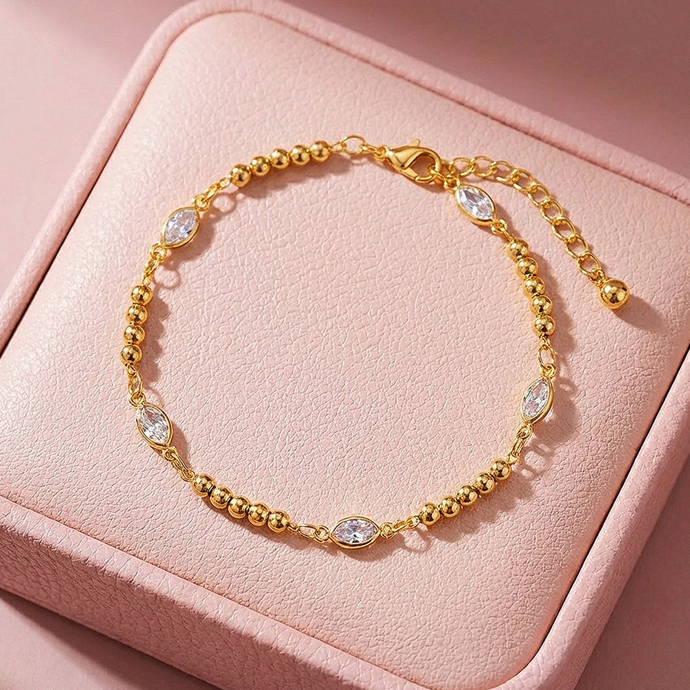Marquise & Gold Bead Chain Bracelet | Luxe6610
