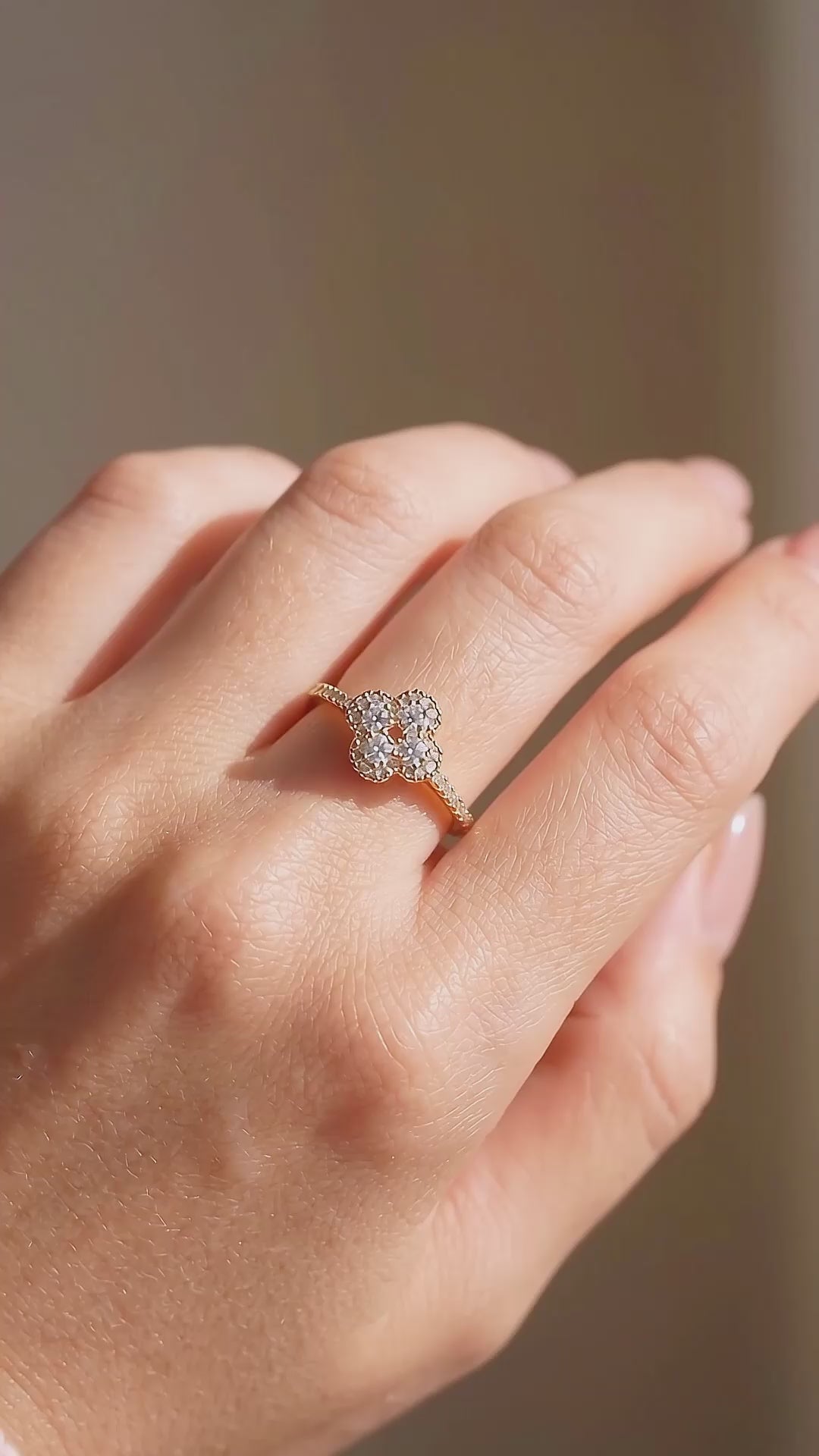 Four Leaf Clover Moissanite Gold Ring | 925 Sterling Silver | PRM7195