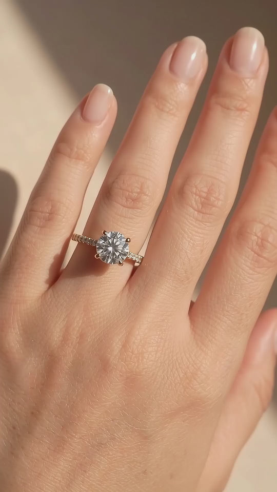 Round Pavé Solitaire Ring | Moissanite | 925 Sterling Silver | Prm7159