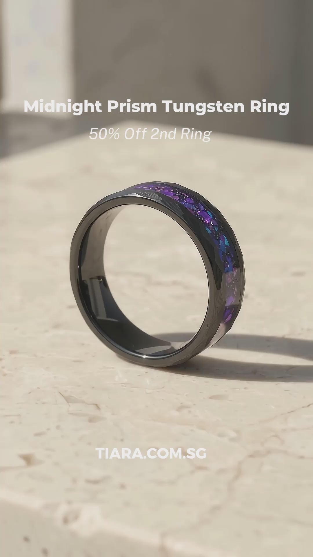 Midnight Prism | Black Cosmic Purple-Blue Tungsten Carbide Ring | Men&
