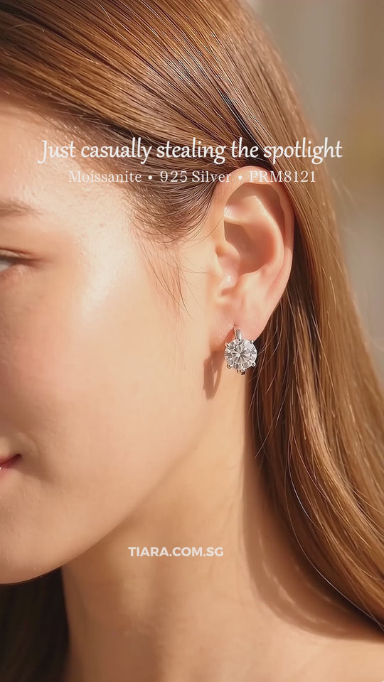 Solitaire Prong Set Huggie Earrings | 0.50ct - 1.00ct | Moissanite | 925 Sterling Silver | Prm8121