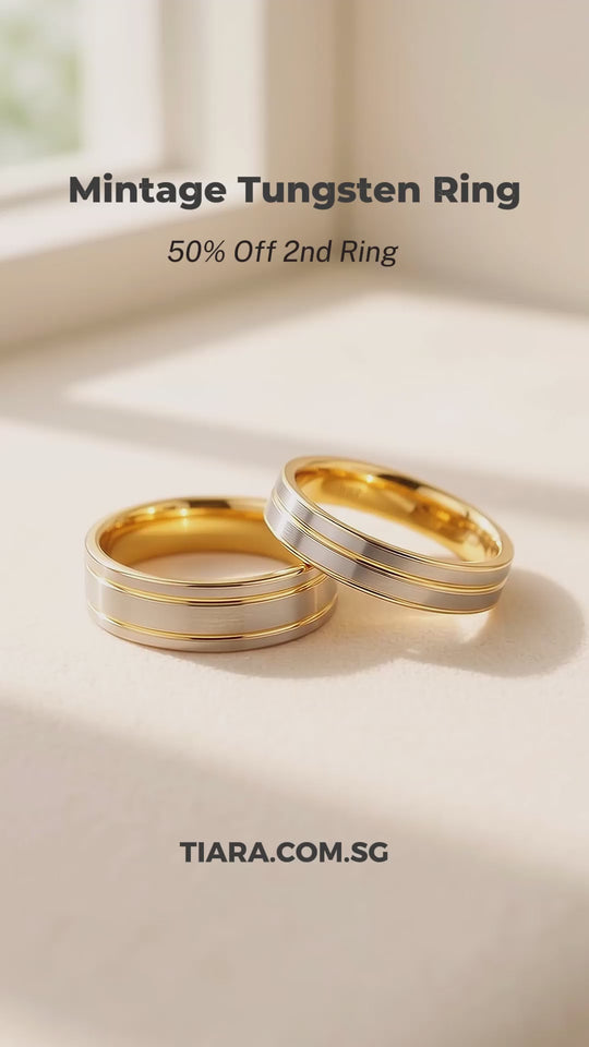 Mintage | Tungsten Couple Rings | Gold &amp; Silver Wedding Bands