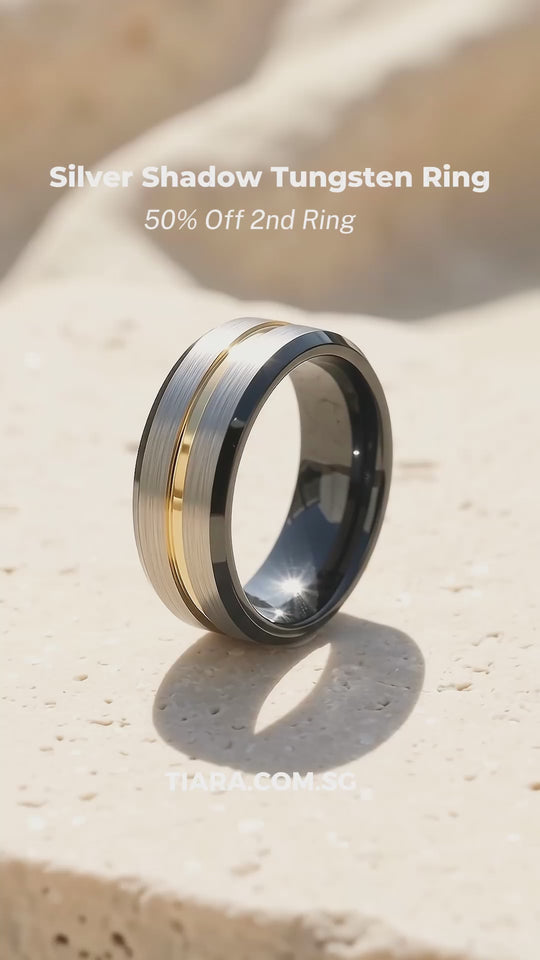 Silver Shadow Tungsten Carbide Ring — Clearance Sale Size 8