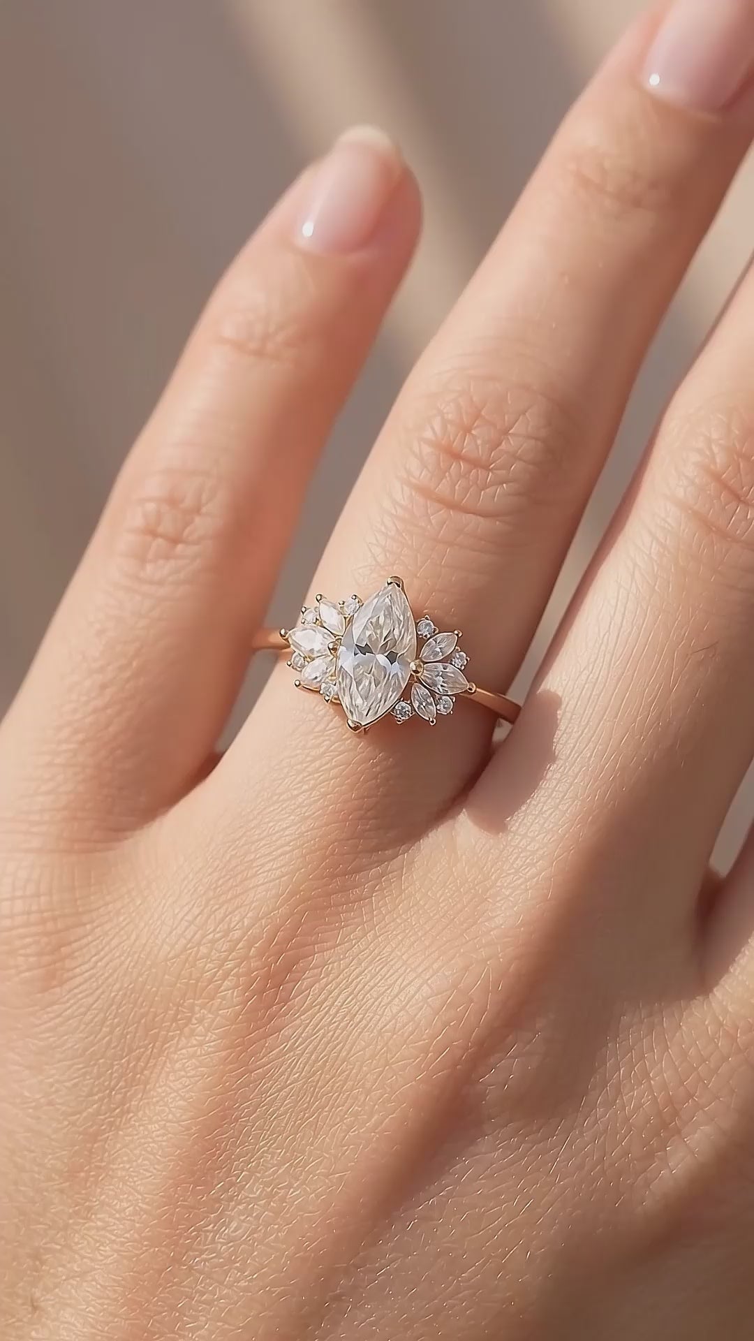 Marquise Sunburst Halo Ring | 1.00ct | Moissanite | 925 Sterling Silver | Prm7154