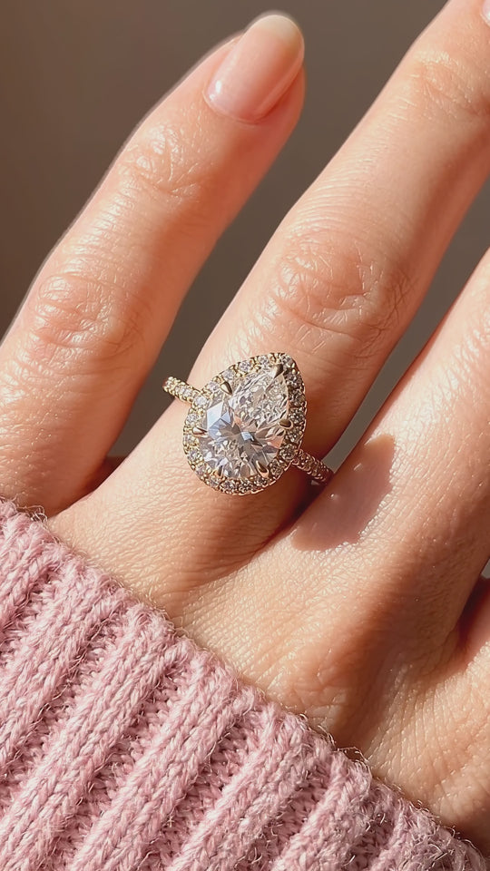 Pear Moissanite Halo Ring | 925 Sterling Silver | PRM7221