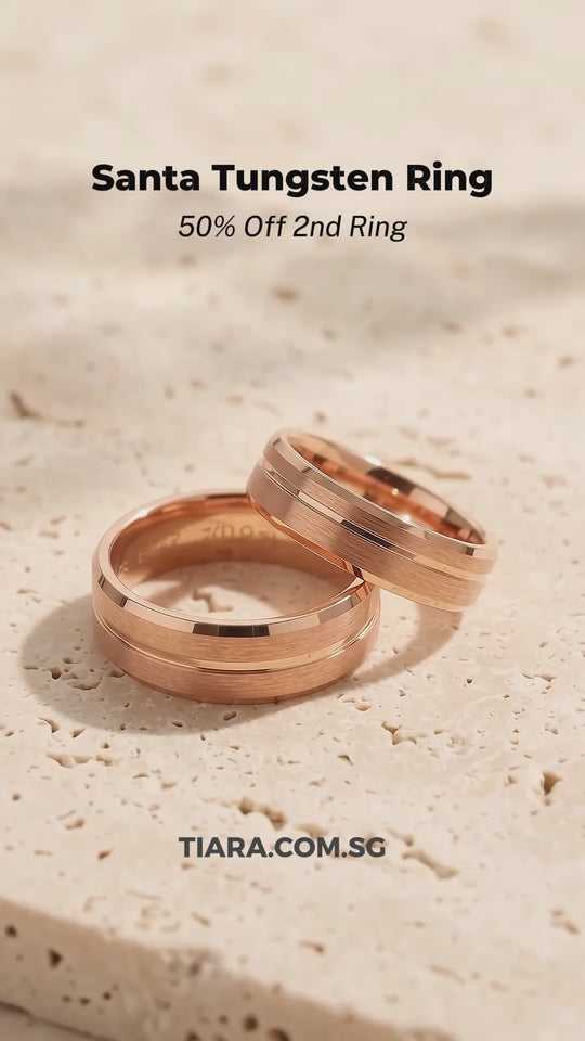 Santa | Tungsten Couple Rings | Rose Gold Wedding Bands