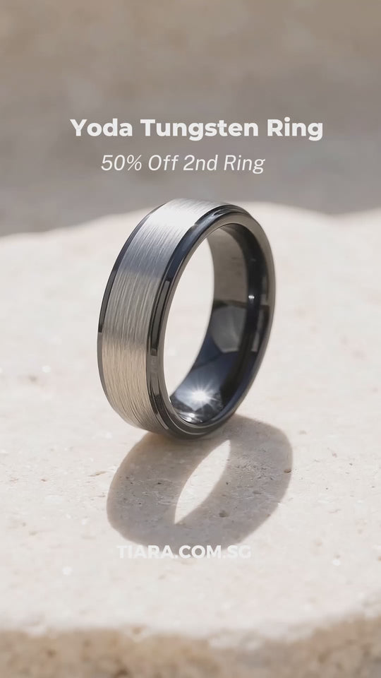 Yoda Brushed Solitaire Tungsten Carbide Ring | Men&