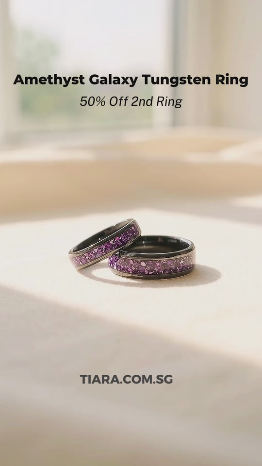 Amethyst Galaxy | Tungsten Couple Rings | Black Wedding Bands