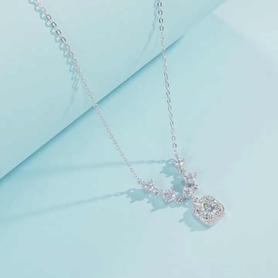 Prm2003: The Moissanite Cushion Halo Cascade Necklace