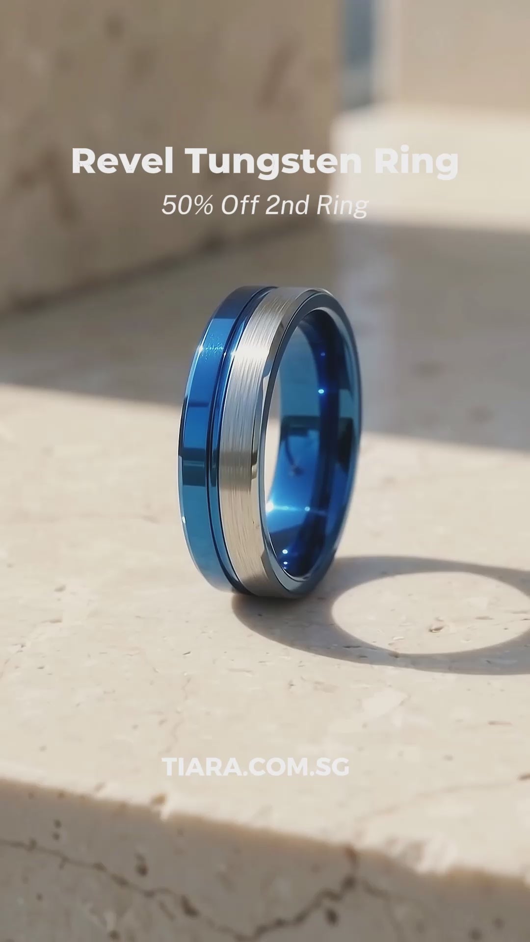 Revel | Asymmetrical High Polish Silver and Blue Dual Tone Tungsten Carbide