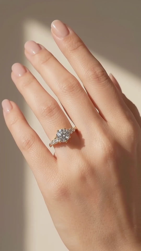 Triple Stone Moissanite 18K Gold Ring | 925 Sterling Silver | PRM7163