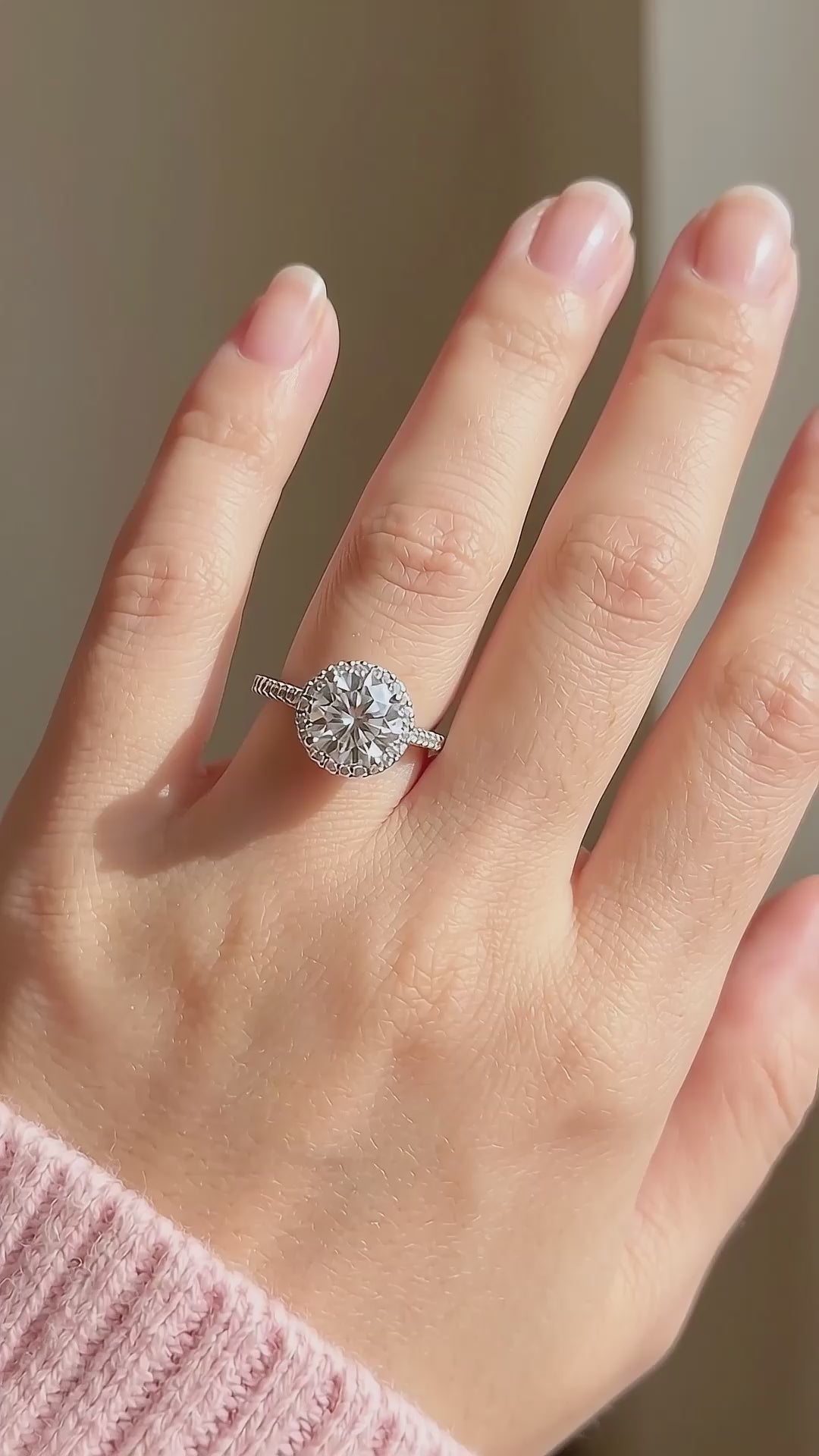 Round Brilliant Floral Halo Moissanite Ring | 925 Sterling Silver | PRM7101