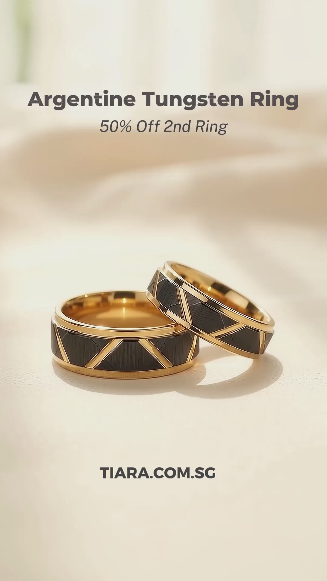 Argentine | Tungsten Couple Rings | Black &amp; Rose Gold Wedding Bands