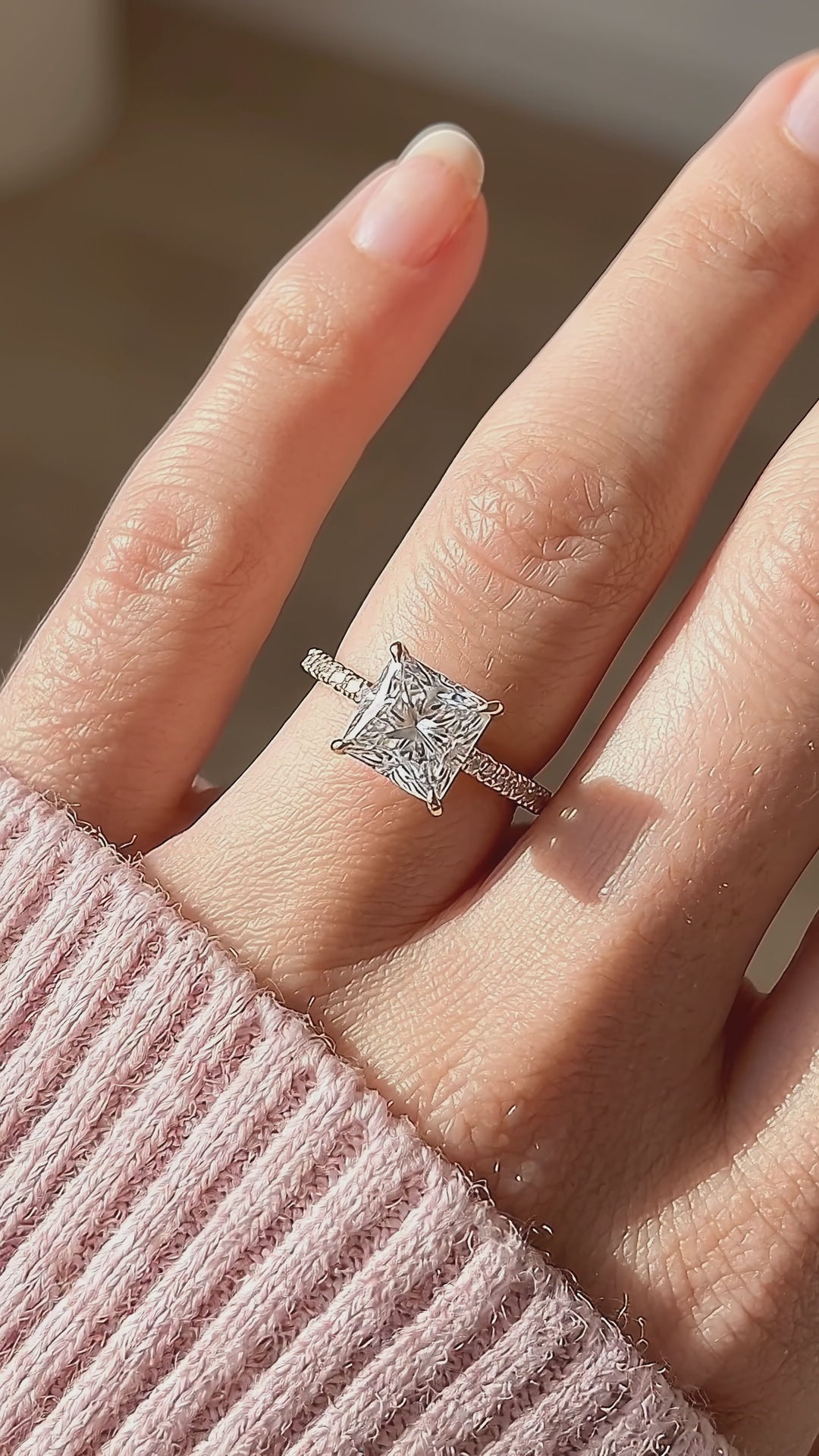 Princess-Cut Moissanite Pavé Band Ring | 925 Sterling Silver | PRM7212