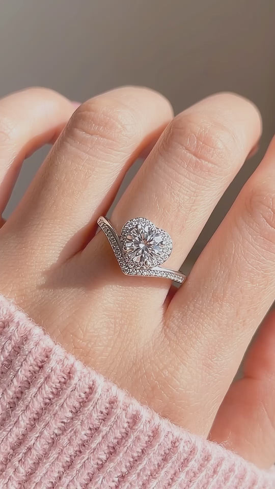 Heart Halo Moissanite Ring | 925 Sterling Silver | PRM7133