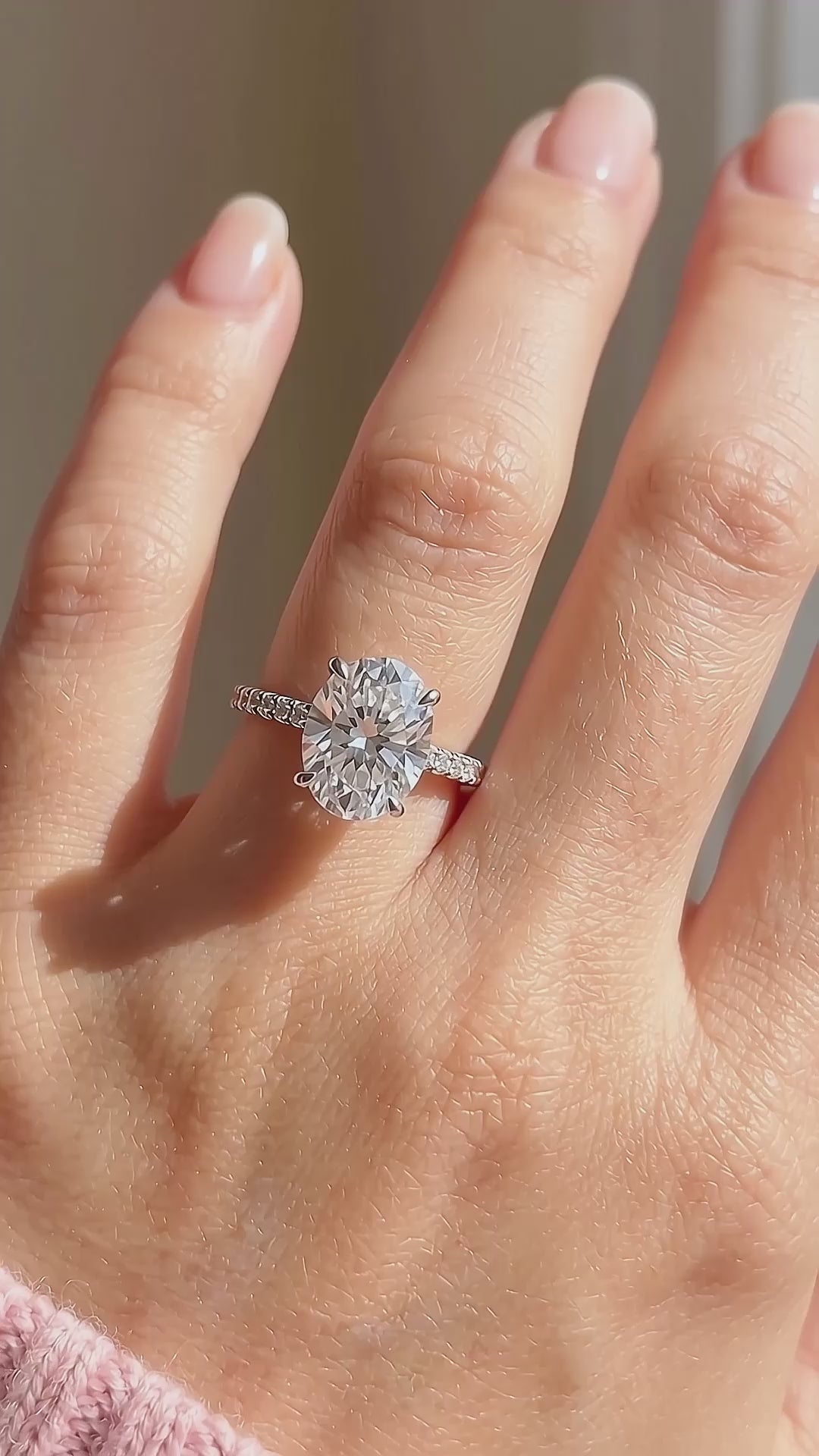 Oval Cut Moissanite Pavé Solitaire Ring | 925 Sterling Silver | PRM7143