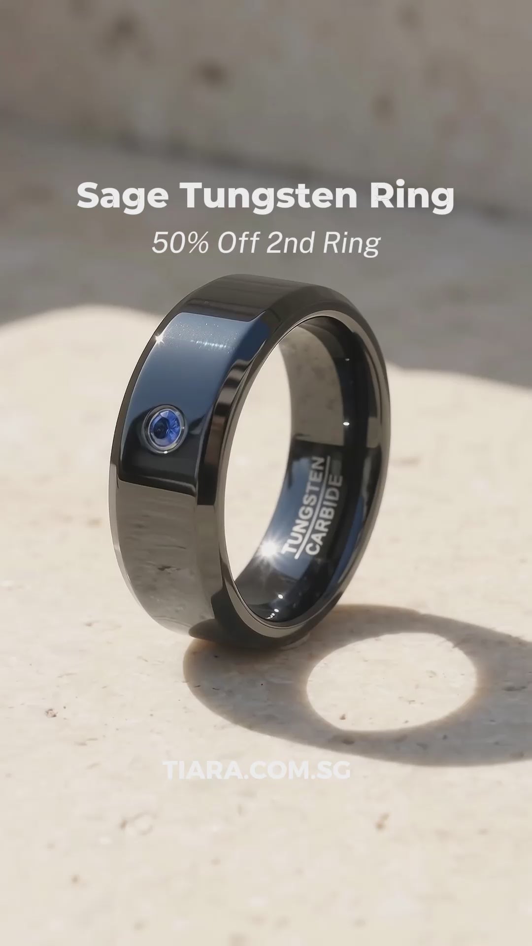 Sage Blue Solitaire Black Tungsten Carbide Ring | Men&