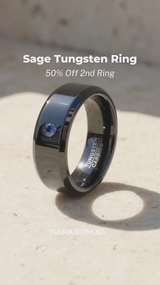 Sage Blue Solitaire Black Tungsten Carbide Ring | Men&