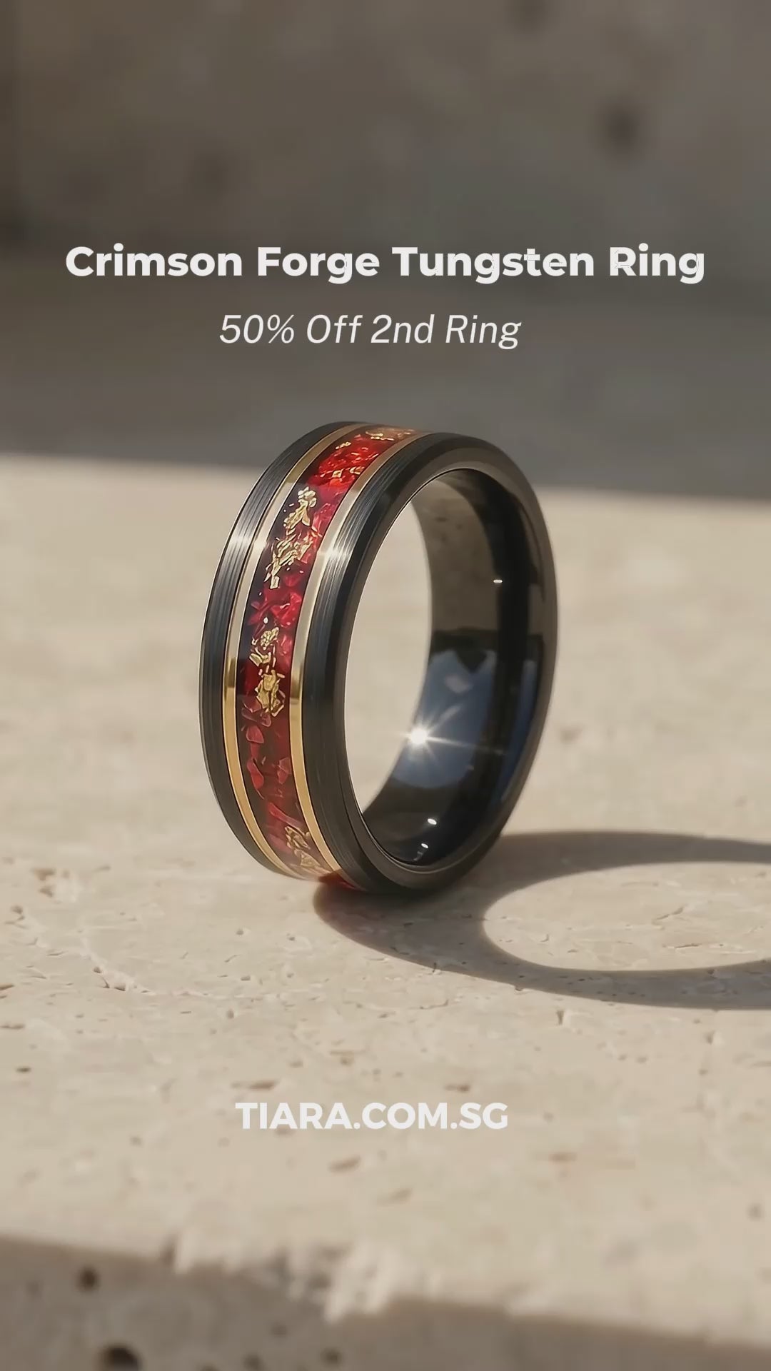 Crimson Forge Red Stone Black Tungsten Carbide Ring | Men&