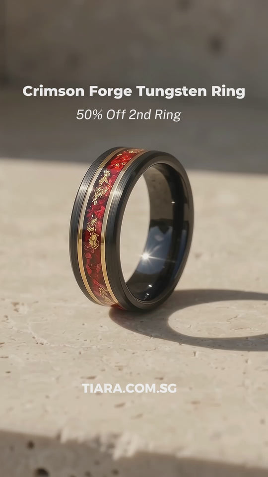 Crimson Forge Red Stone Black Tungsten Carbide Ring | Men&