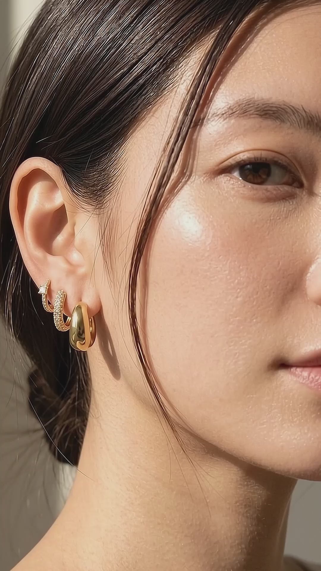 Chunky Dome and Pave Huggie Earrings Set (3 Pairs) | Luxe3783