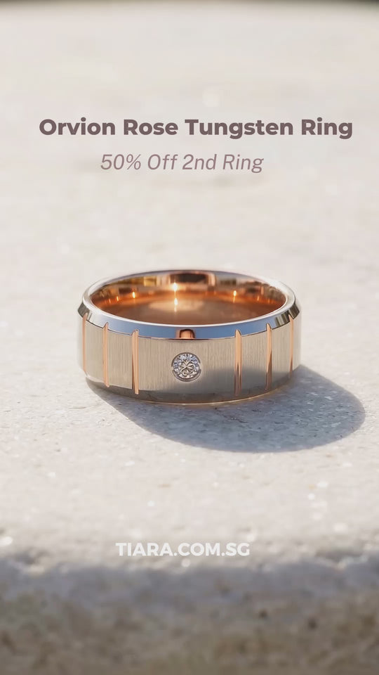 Orvion Rose Gold Solitaire Diamond Simulant Tungsten Carbide Ring