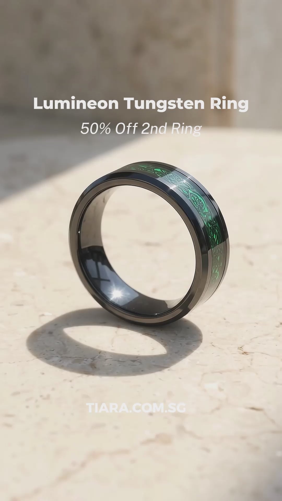 Lumineon | Black Dragon Green Glow Tungsten Carbide Men&