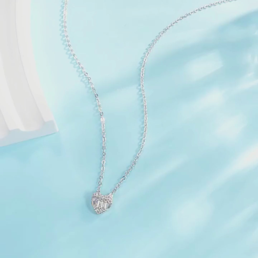 Baguette Heart Necklace | 925 Sterling Silver | Cubic Zirconia | Prm2034