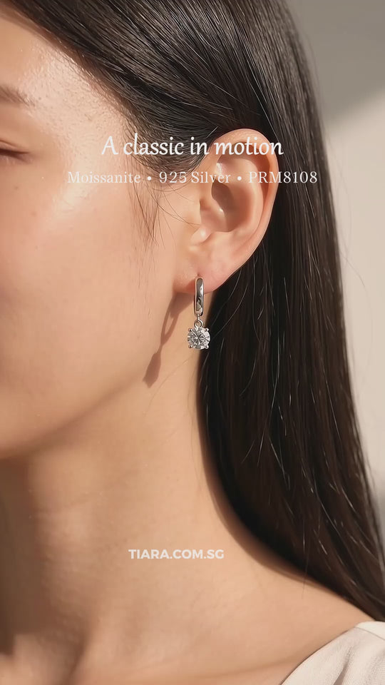 Solitaire Dangle Huggie Earrings | Moissanite | 925 Sterling Silver | Prm8108