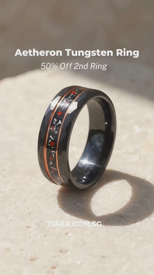 Aetheron Hammered Black Tungsten Carbide Ring | Men&