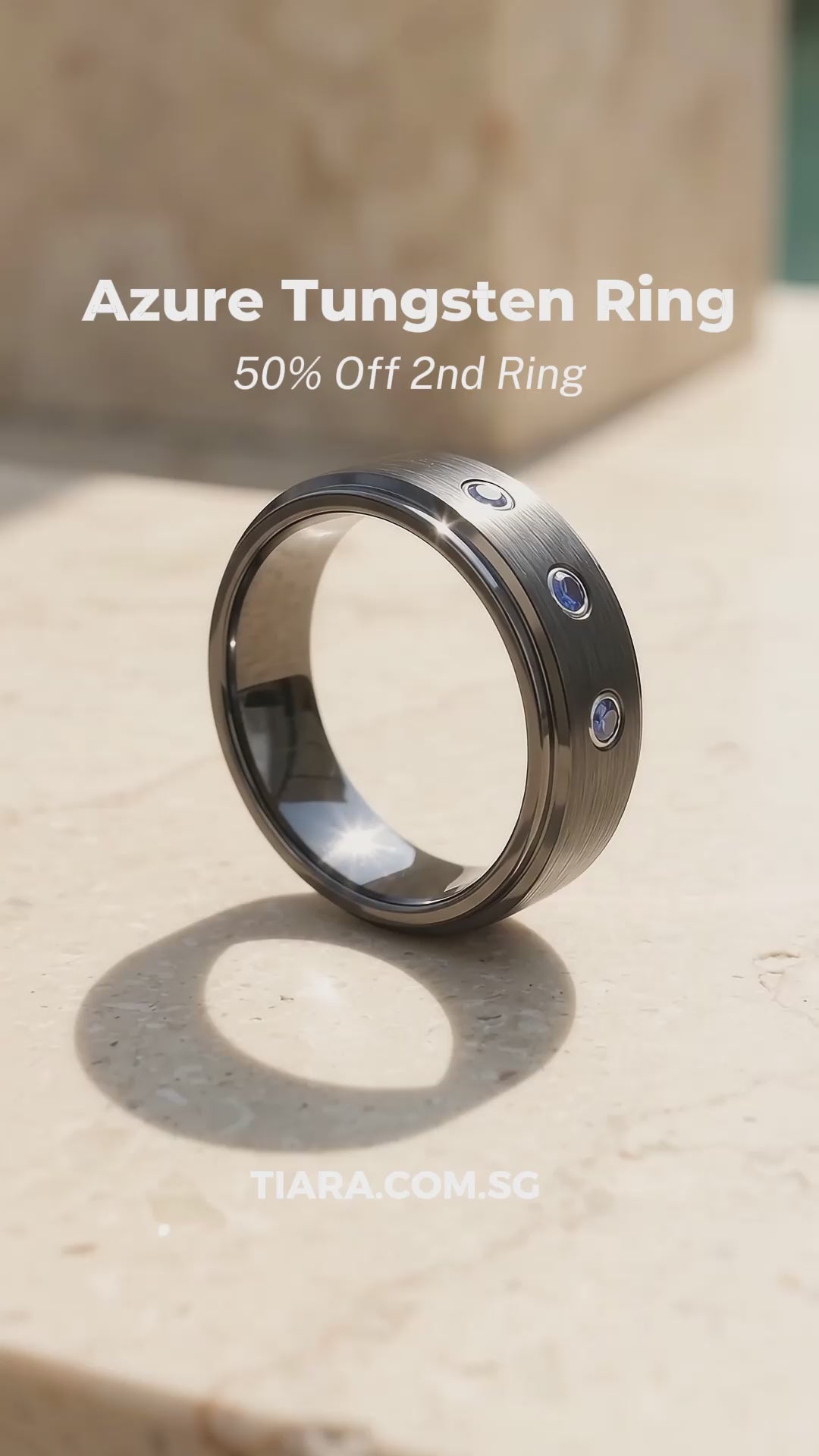 Azure Brushed Triple Blue Stone Tungsten Carbide Ring | Men&