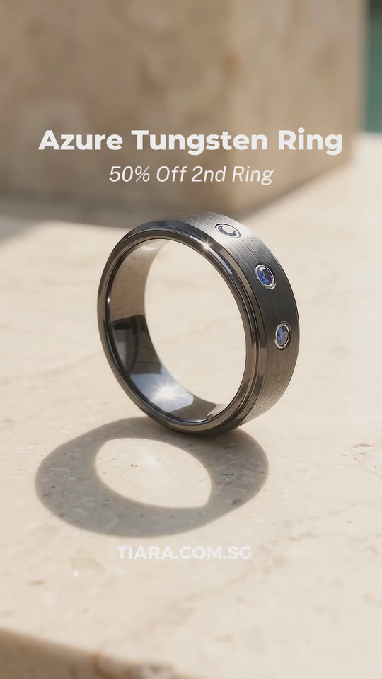 Azure Brushed Triple Blue Stone Tungsten Carbide Ring | Men&