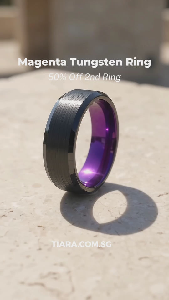 Magenta | Brushed Black Purple Interior Tungsten Carbide Men&